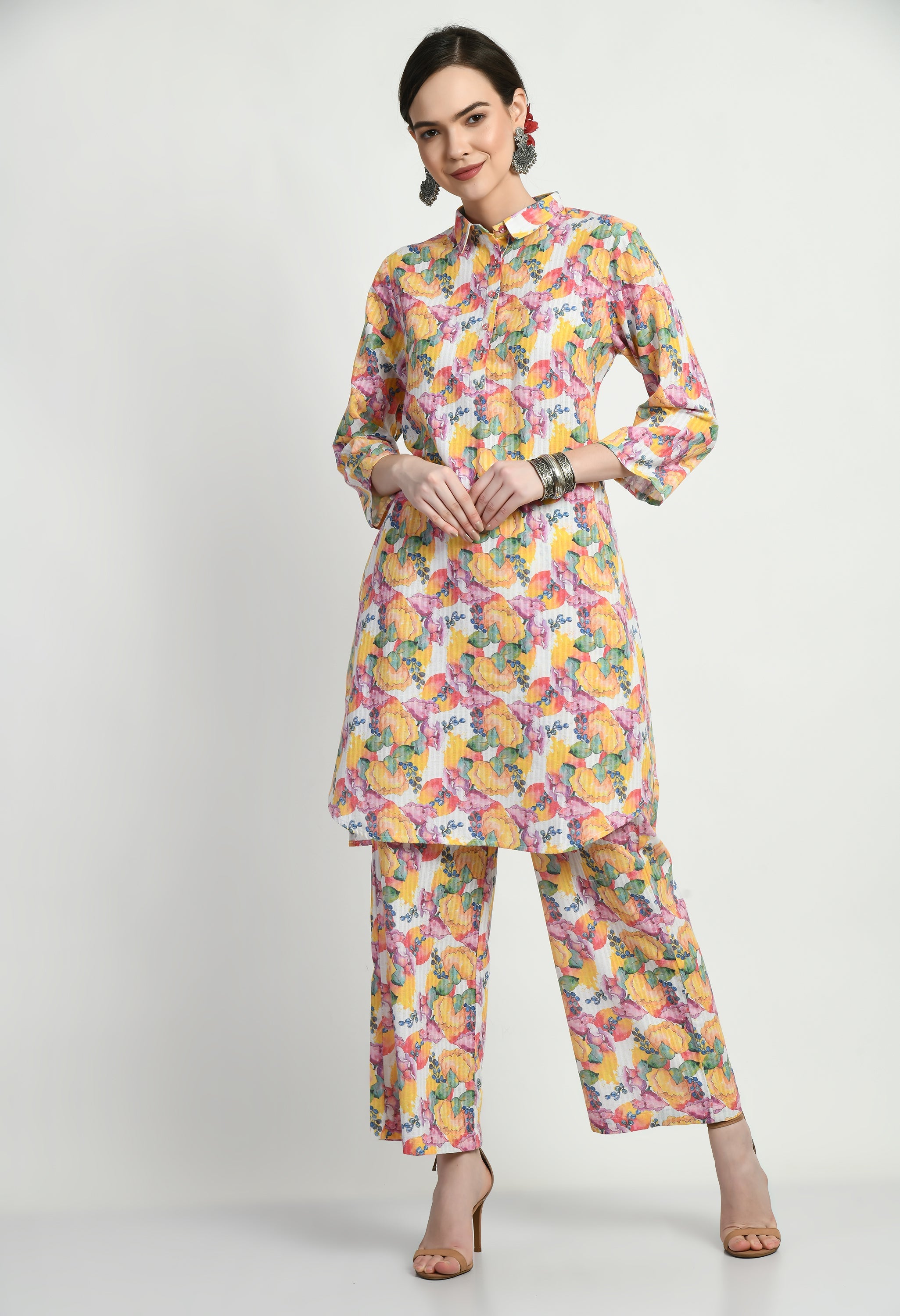 Multi Color Shirt Cotton Kurta Set | Multicoloured Kurta Set for Women